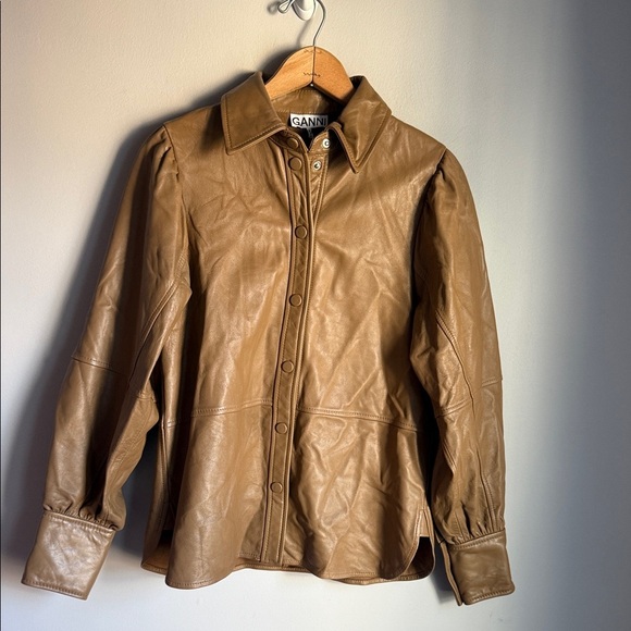 GANNI LAMB LEATHER BUTTON DOWN CARAMEL 4 - Picture 2 of 11